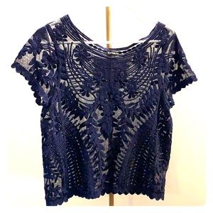 Express navy floral lace see through crop top